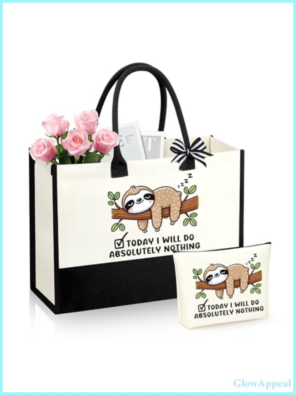 Sloth Tote Bag Set with Makeup Bag - Canvas